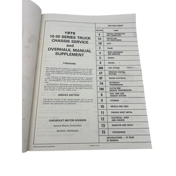 1975 Chevrolet Light Duty Truck Service & Overhaul Manual Supplement ST 330-75 - Picture 4 of 9